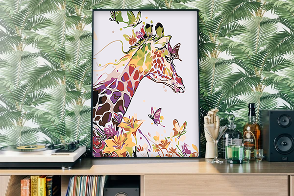 Giraffe and butterflies