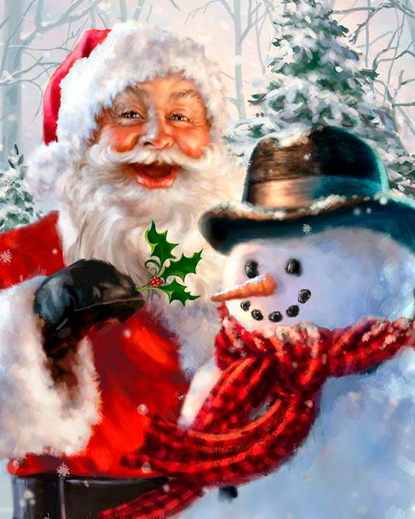 Felice Babbo Natale e pupazzo di neve